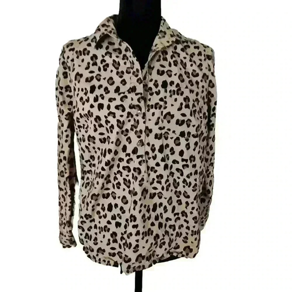 J. Crew Womens Long Sleeve Half Button Down Leopard Print Blouse 8 - Picture 1 of 12